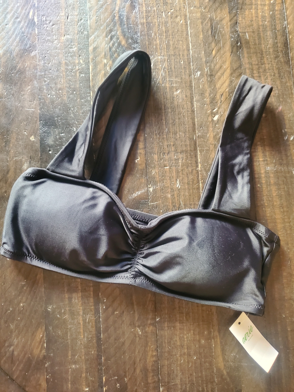 aerie Black Bikini Top with Front Ruching